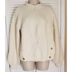 NWT MARC NEW YORK ANDREW MARC IVORY CABLE KNIT BUTTON ACCENT SWEATER XLARGE